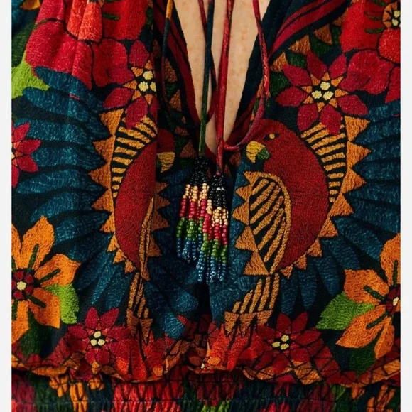 FARM Rio Red and Black Long Sleeve Gown with Bishop Sleeves - Picture 6 of 9